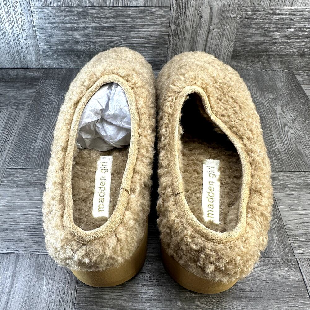 Madden Girl Womens Platform Slippers Size 9 Tan Faux Fur Mules Eazy NEW EAZY01J1 - Picture 6 of 8